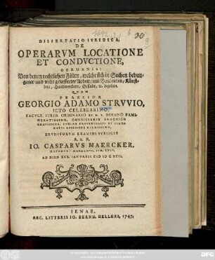 Dissertatio Ivridica, De Operarvm Locatione Et Condvctione