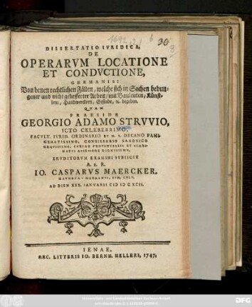 Dissertatio Ivridica, De Operarvm Locatione Et Condvctione