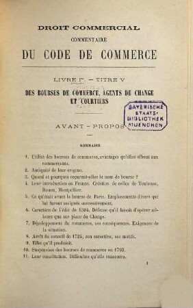 Commentaire du code de commerce : droit commercial, Livre 1, titre 5. Des bourses de commerce, agents de change et courtiers