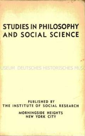 Studies in philosophy and social science. Vol. 8, 1939