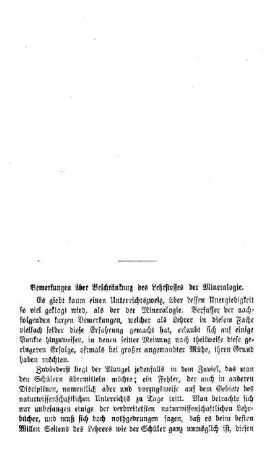 Bemerkungen über Beschränkungdes Lehrstoffes der Mineralogie
