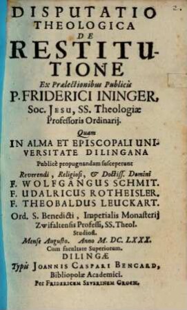 Disputatio Theologica De Restitutione