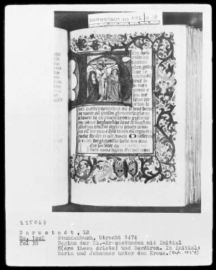 Tagzeiten und Gebete — Initiale H (ere ihesu criste) mit Kreuzigung, Folio 38recto
