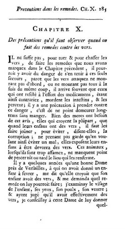 Chapitre X. Des précautions qu'il faut observer quand on fait des remeds contre les vers