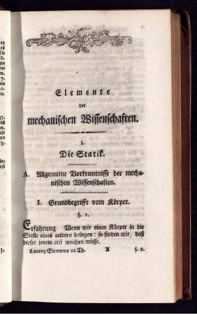 Elemente der mechanischen Wissenschaften. Die Statik.