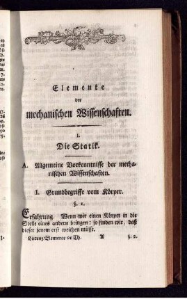Elemente der mechanischen Wissenschaften. Die Statik.
