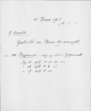 Alter Realkatalog (1501-1952), Teil Bayern, Aussernzell. Aussernzell - BSB Cbm Cat. 805(1 b Aussernzell