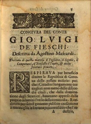La congiura del Conte Gio. Luigi de'Fieschi