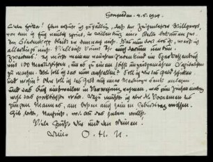 Brief von Otto Ubbelohde an Erika Metz