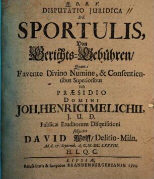 Disputatio Juridica De Sportulis : = Von Gerichts-Gebühren