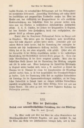202-208 Das Alter der Patriarchen : Versuch einer naturwissenschaftlichen Betrachtung über eine Bibelfrage