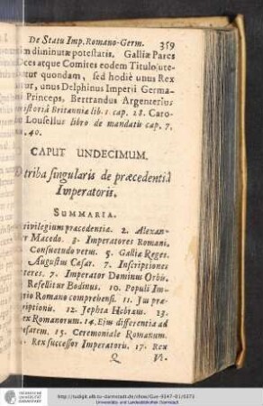 Caput XI. Diatriba singularis de praecedentia Imperatoris