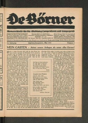 12. Jahrgang Hamburg=Langenhorn, Mai 1932, Nummer 5