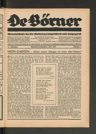 12. Jahrgang Hamburg=Langenhorn, Mai 1932, Nummer 5