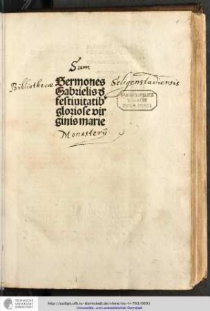 Sermones Gabrielis de festivitatibus gloriose virginis Marie.