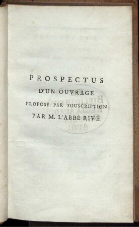 Prospectus D'Un Ouvrage Proposé Par Souscription
