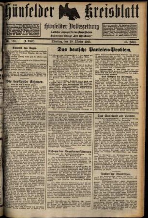 Erste Ausgabe vom Dienstag, den 29. Oktober 1929.