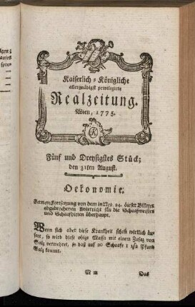 Fünf und Dreysigstes Stück; den 31ten August. Wien, 1775.