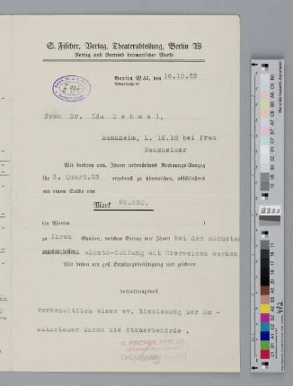 Brief an Ida Dehmel
