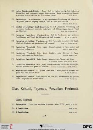 Glas, Kristall, Fayence, Porzellan, Perlmutt (Nr. 583-904)