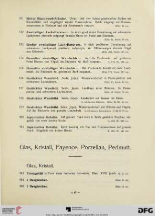 Glas, Kristall, Fayence, Porzellan, Perlmutt (Nr. 583-904)