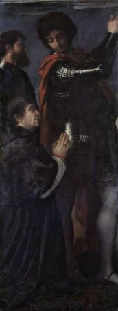 Auferstehung Christi mit Verkündigung und Heiligen — linke untere Tafel: der Stifter Altobello Averoldi mit den Heiligen Nazaro und Celso
