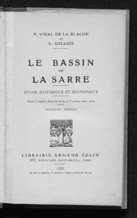 Le Bassin de la Sarre : etude historique et économique