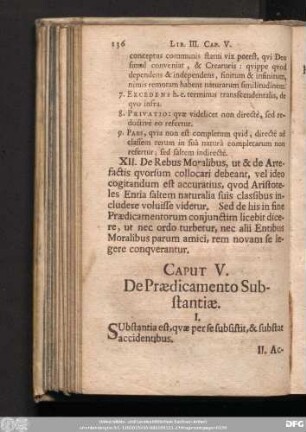 Caput V. De Praedicamento Substantiae.