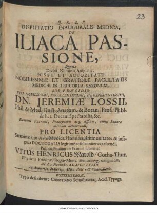 Disputatio Inauguralis Medica, De Iliaca Passione