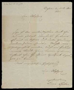 Brief von Louis Spohr an Unbekannt