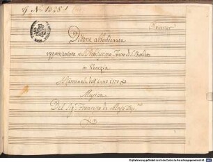 Didone abbandonata, V (6), orch - BSB Mus.ms. 20889 : Didona abbandonata // rappresentata nel Nobilissimo Teatro di S. Benedetto // in Venezia // Il Carnouale dell'anno 1770. // Musica // Del Sig r: Francesco de Majo il Cap: no // Ouvertur. // [label on cover:] Opera // Didone Abbandonata. // Atto Primo