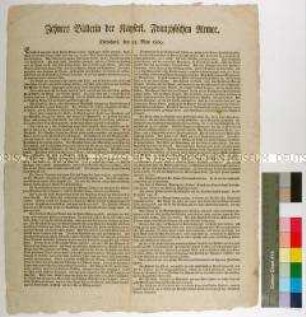 Bekanntmachung vom 23. Mai 1809 über die Kriegsereignisse bei Wien während des 5. Koalitionskrieges