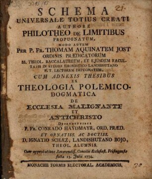 Schema Universale Totius Creati Authore Philotheo De Limitibus Propugnatum