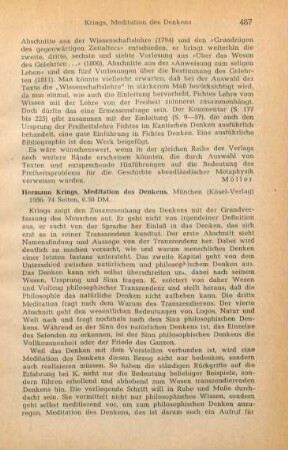 487-488 [Rezension] Krings, Hermann, Meditation des Denkens