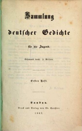 Sammlung deutscher Gedichte für die Jugend : Gesammelt durch J. Retlaw. 1