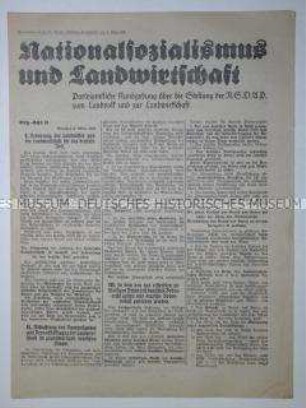 Flugblatt mit dem Abdruck eines Artikels aus dem "Völkischen Beobachter" zur Landwirtschaftspolitik der NSDAP