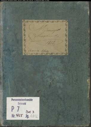 Zivilstandsregister der Mairie Rhede (Geburten 1812 (beschädigt); Aufgebote 1812 (2 Bände); Heiraten 1812 (3 Bände, Band 1 beschädigt); Todesfälle 1812 (2 Bände)). (Gemeinde: Rhede, Kreis Borken)
