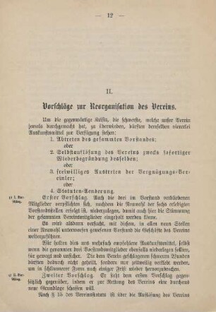 II. Vorschläge zur Reorganisation des Vereins