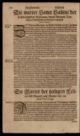 Die marter Sanct Sabine der hochberümbten Matronen/ ...