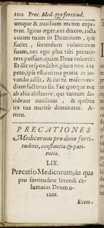 Precationes Medicorum pro dono fortitudinis, constantiæ & patientiæ.