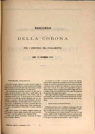 Atti del Parlamento Subalpino. Documenti : raccolti e corredati di note e di documenti inediti. 1855/56,1 (1870)