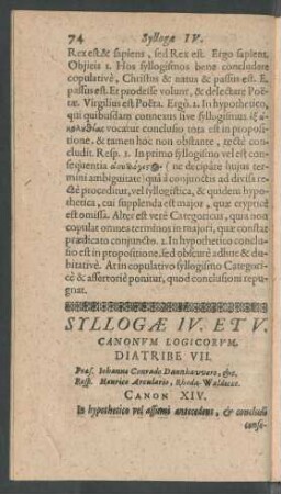 Syllogae IV. Et V. Canonum Logicorum