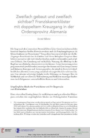 Zweifach gebaut und zweifach sichtbar? Franziskanerklöster mit doppeltem Kreuzgang in der Ordensprovinz Alemania