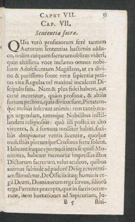Cap. VII. Sententiae sacrae.