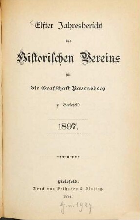 Jahresbericht des Historischen Vereins für die Grafschaft Ravensberg. 11. 1897