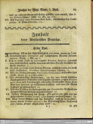 Innhalt derer Wetzlarischen Beyträge