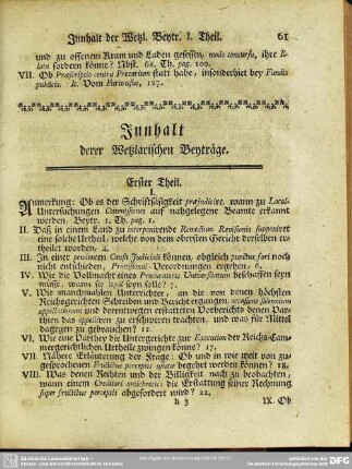 Innhalt derer Wetzlarischen Beyträge