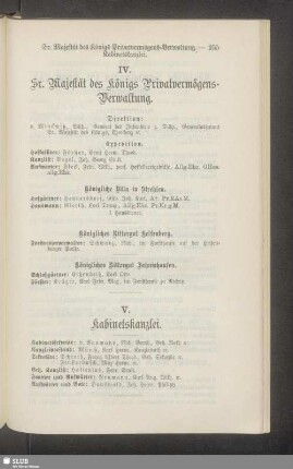 IV. Sr. Majestät des Königs Privatvermögens-Verwaltung