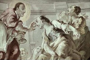 Der heilige Karl Borromäus spendet die Sakramente an die Pestkranken