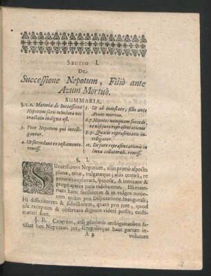 Sectio I. De Successione Nepotum, Filio Ante Avum Mortuo.